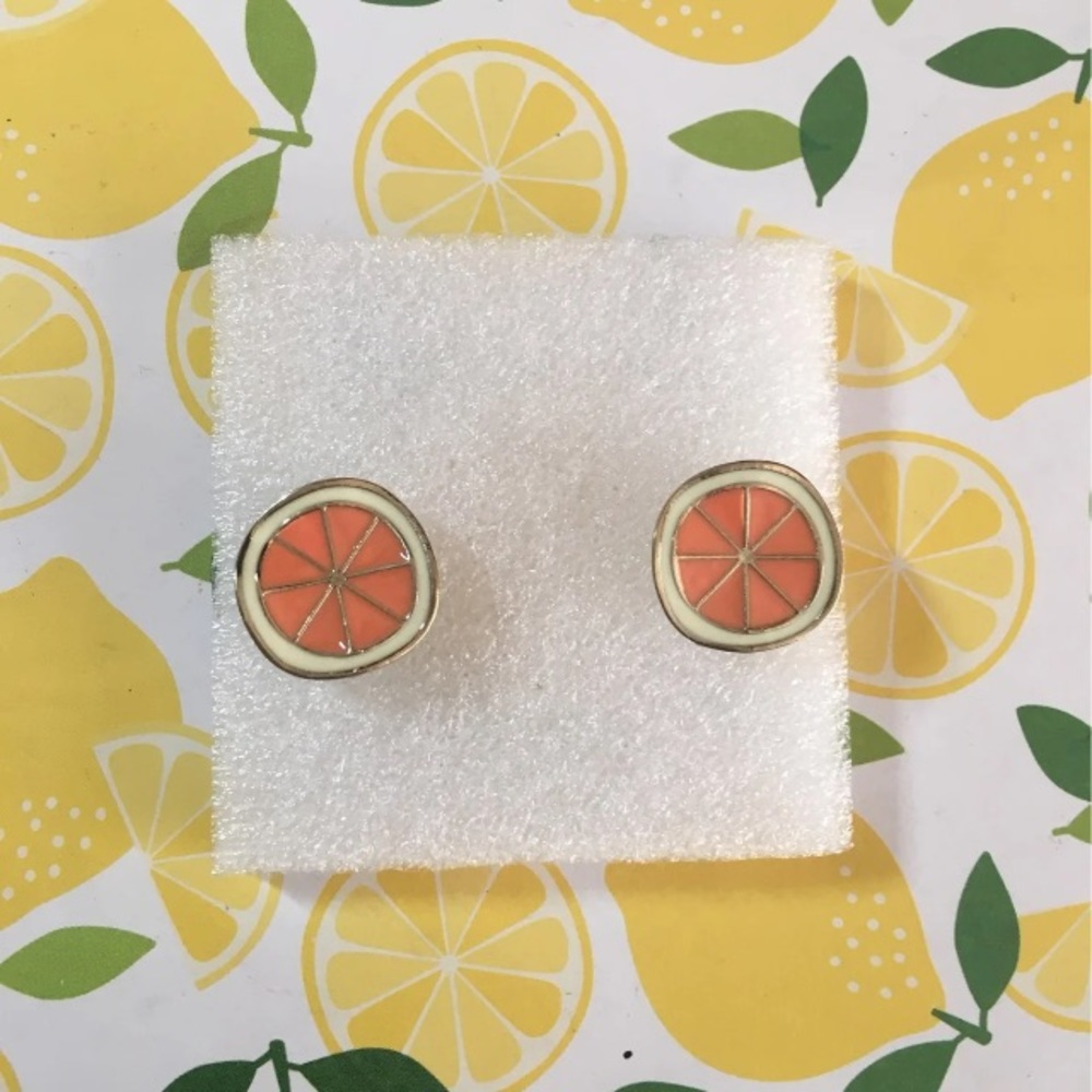 🍋 NWT Orange Citrus Fruit Enamel Gold Earrings